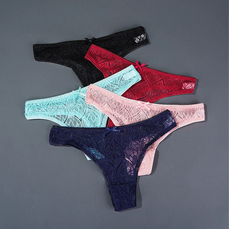 unids/lote de tangas sexis de encaje de Color sólido para mujer