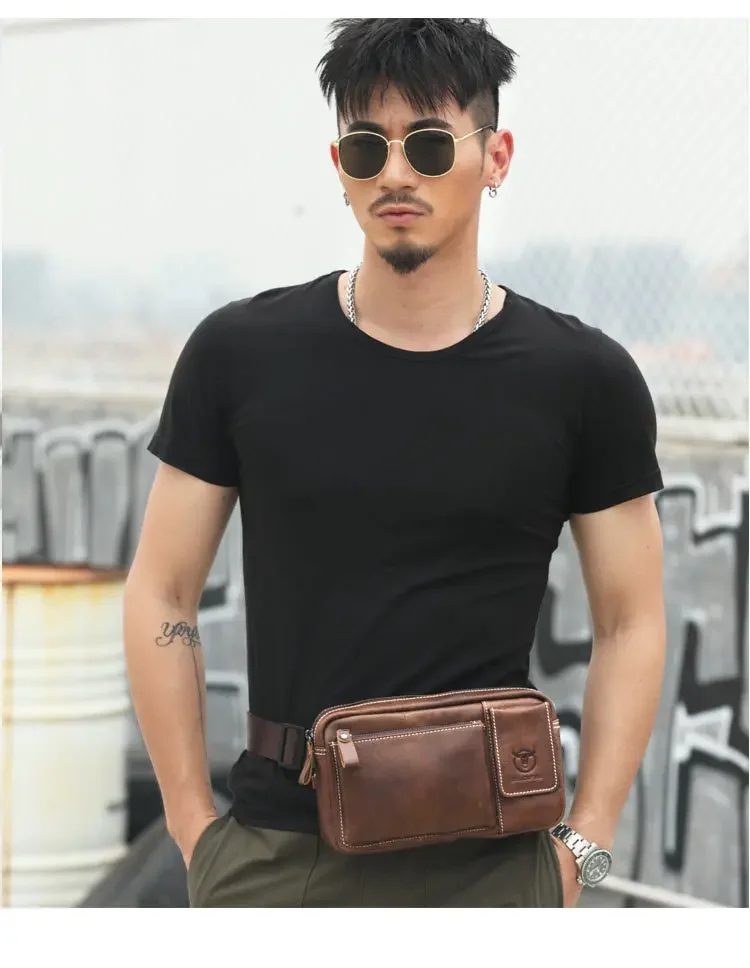 Men's Waist Packs Casual Soft Genuine Cow Leather Mobile Pocket Crossbody Bag