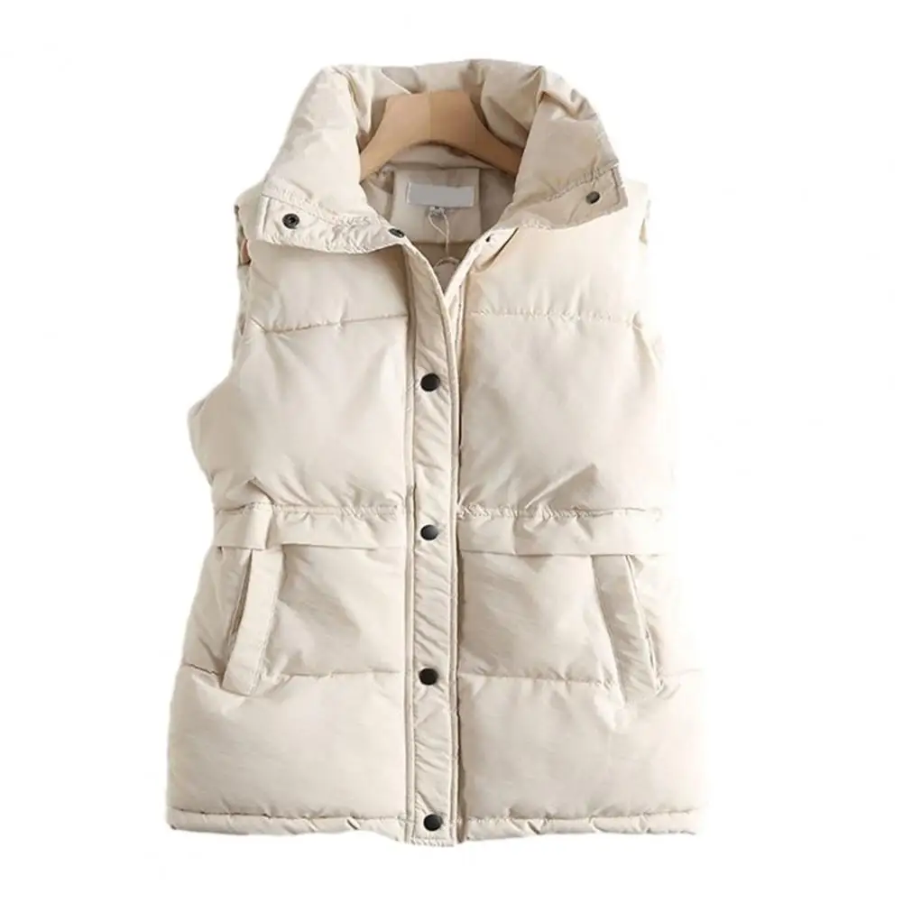 

Comfortable Women Outerwear Stylish Women's Winter Coat Thick Warm Windproof Sleeveless Cardigan with Lapel Pockets for Casual