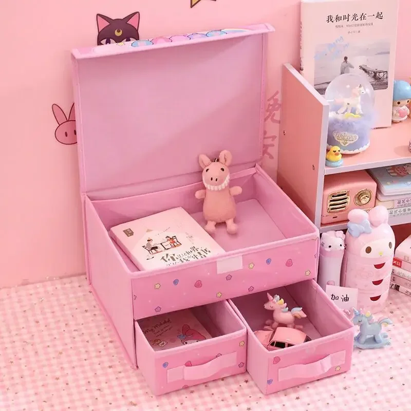Sanrio Fabric Underwear Organizer Kuromi Cinnamoroll My Melody HelloKitty 2 Layer Drawer Foldable Underwear with Lid Storage Box 3