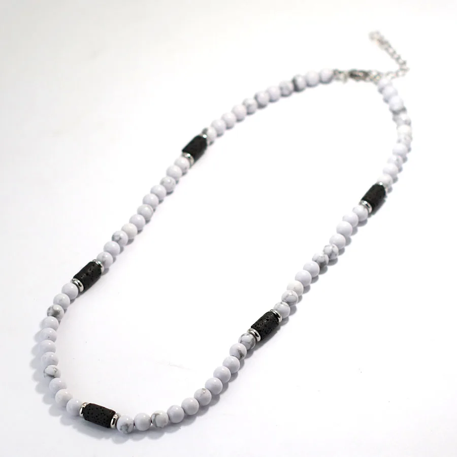 Tiger Eyes Howlite Lava Beads Men Necklace Natural Stone