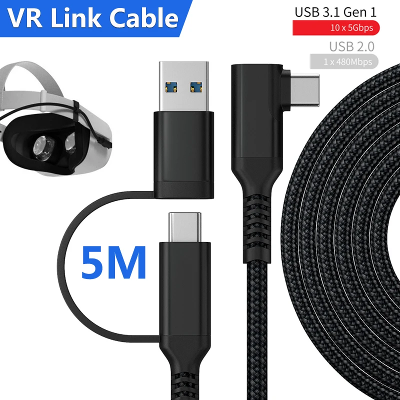 5M Data Line Charging Cable for Meta Quest 3 2 Pico 4 PSVR2 Accessories PC USB 3.2 Type C Charger Link Cable for Oculus Quest VR