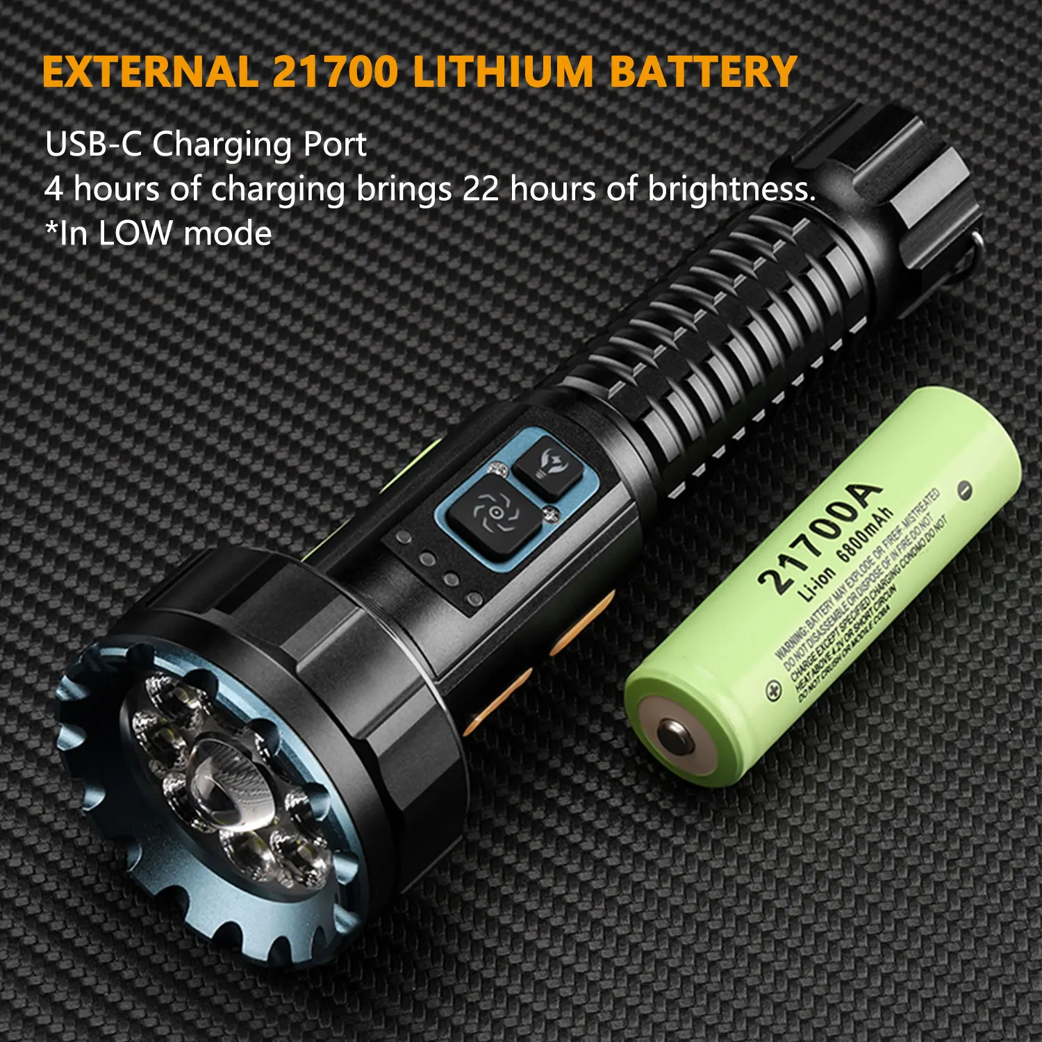 YEMAO F609X 2000LM Flashlight 21700 Battery Rechargeable