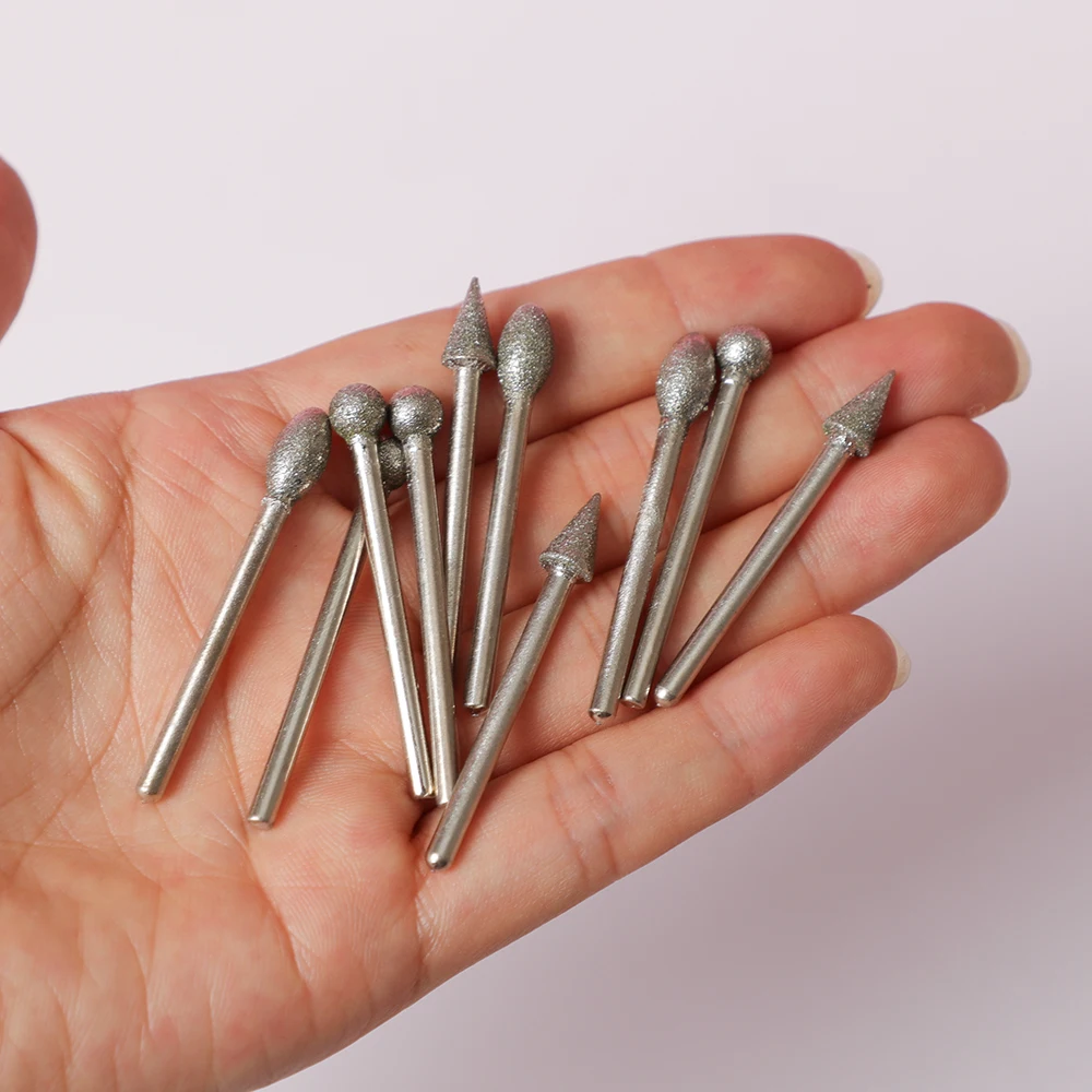 20Pcs 3mm Diamond Grinding Burr Needle Point Engraving Carving Sculpture Polishing Glass Stone Drill Bit Rotary Abrasive Tools