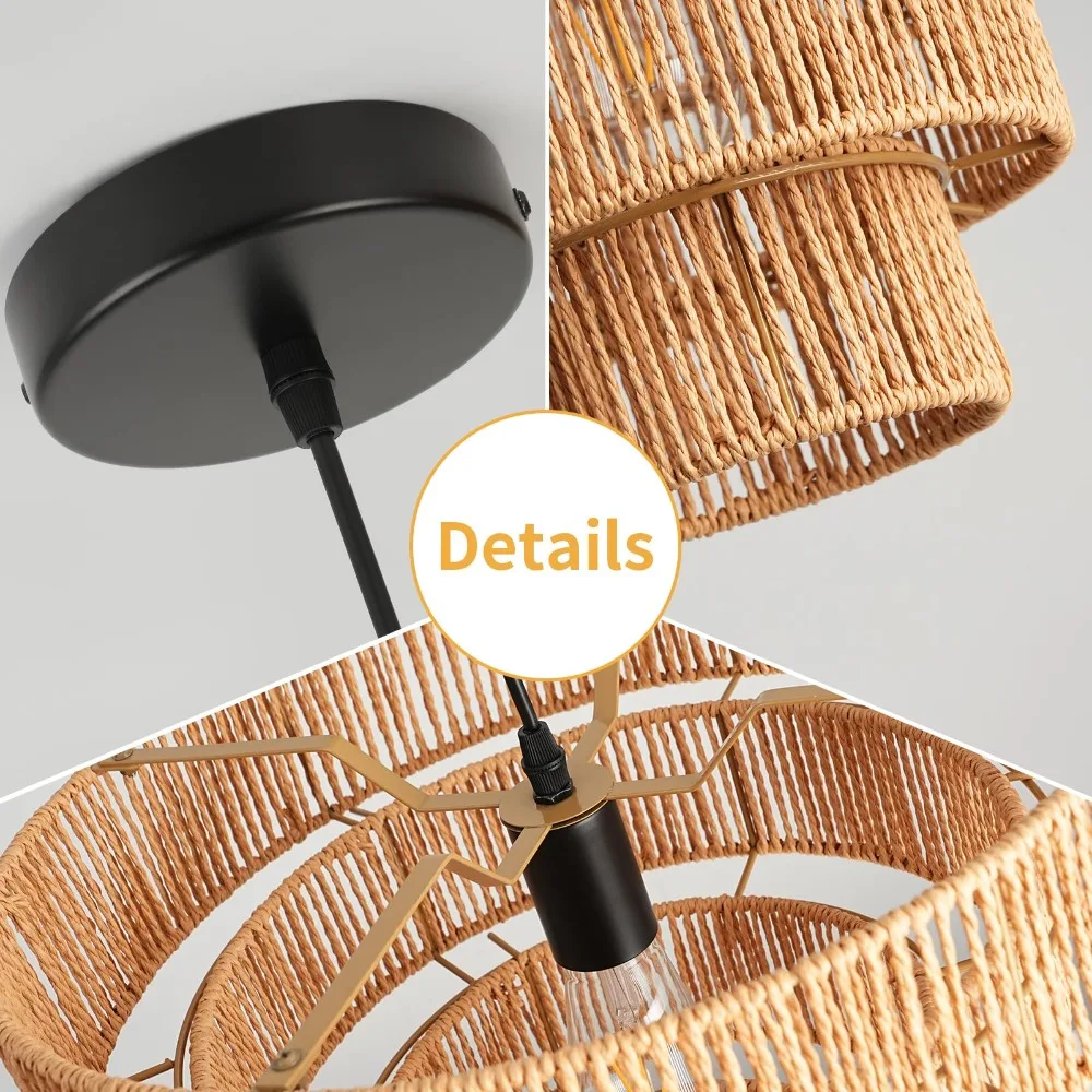 Handmade Natural Hemp Rope Chandelier Lamp Household Wood Woven Light for Homestay Cafe Bar Hotel Teahouse Indoor Decor Light