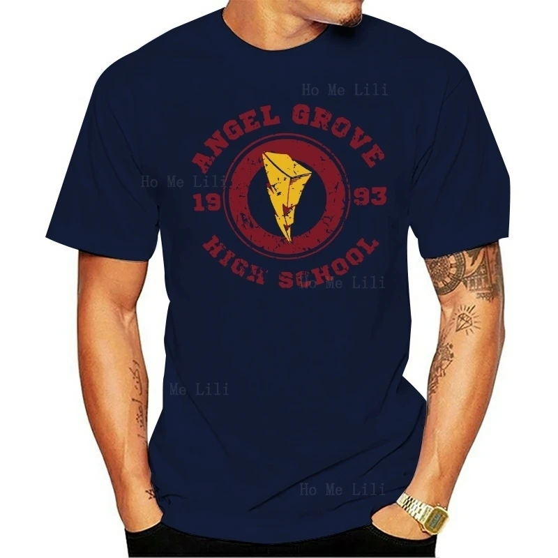 607 Angel Grove High School Mens Top Tee Power Super Heroes Rangers Costume New Oversize Tshirt
