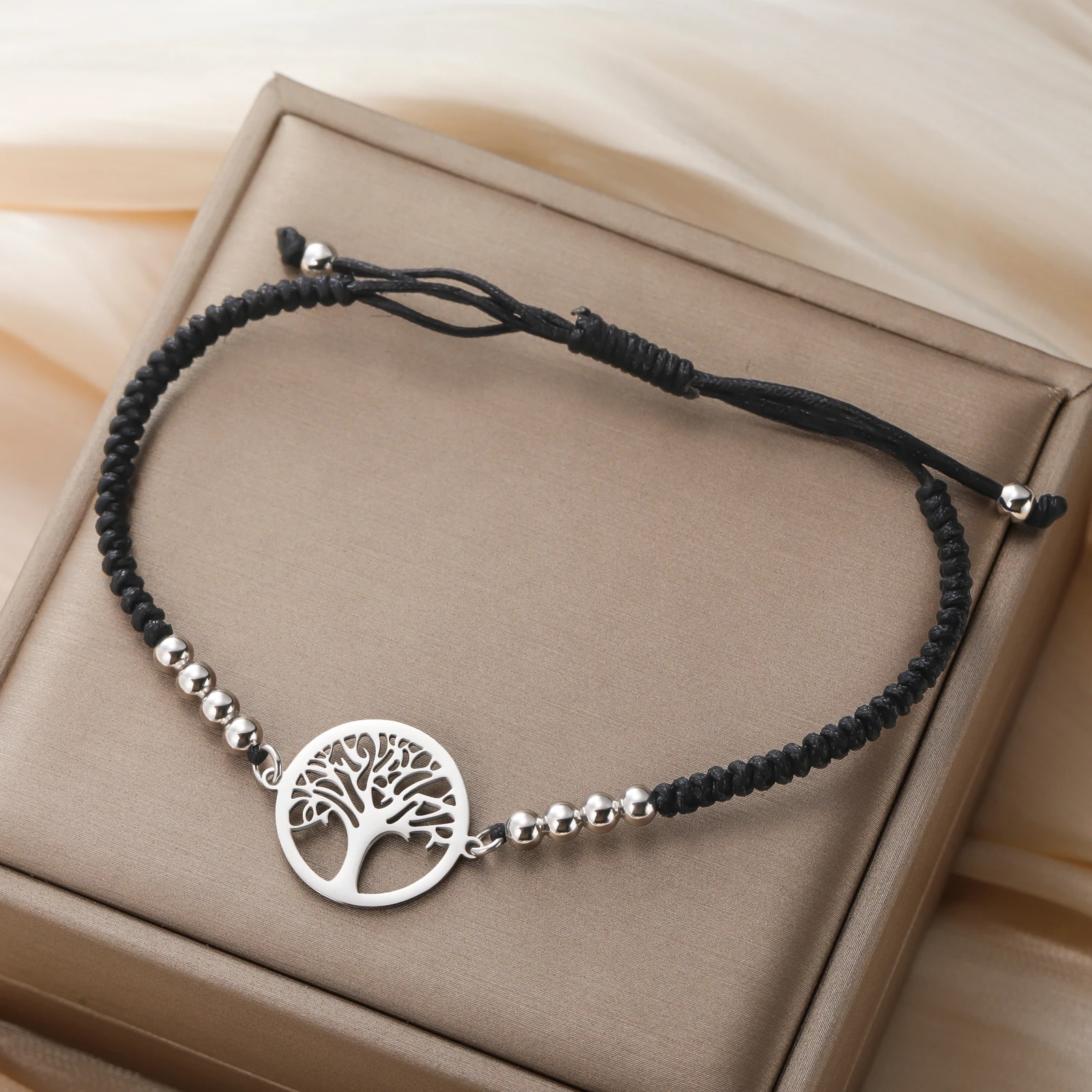 COOLTIME Edelstahl-Armband mit hohlem Lebensbaum-Anhänger, verstellbares geflochtenes Seil-Armband für Damen, modisches minimalistisches Armband, Schmuck – Detail 13
