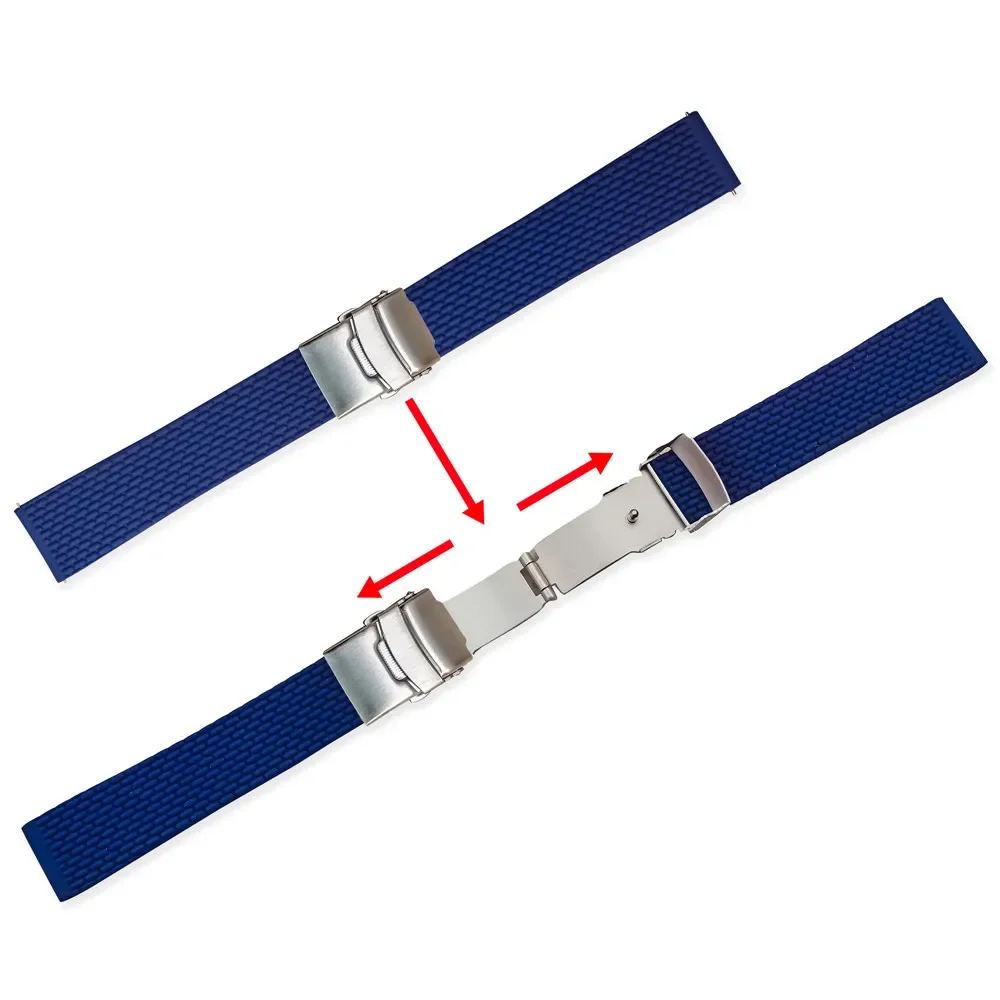 Universal Waterproof Silicone Watch Strap with Quick Release Folding Buckle – Available in Multiple Sizes