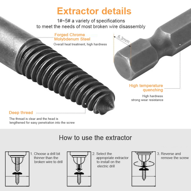 3/5pcs Hex Screw Extractors Broken Damaged Screw Extractor Drill Bit Guide Set Broken Bolt Remover Easy Out Set Power Tools