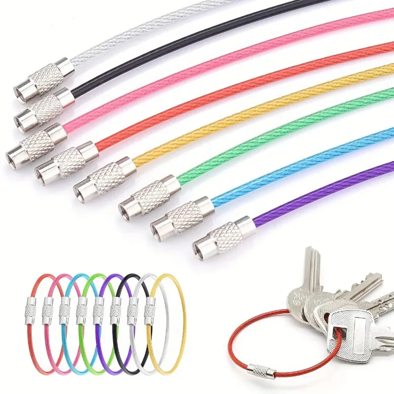 Colorful Stainless Steel Wire Keychain Ring Screw Lock Keyring Circle Rope Cable Loop For Outdoor Camp Luggage Tag Gadget