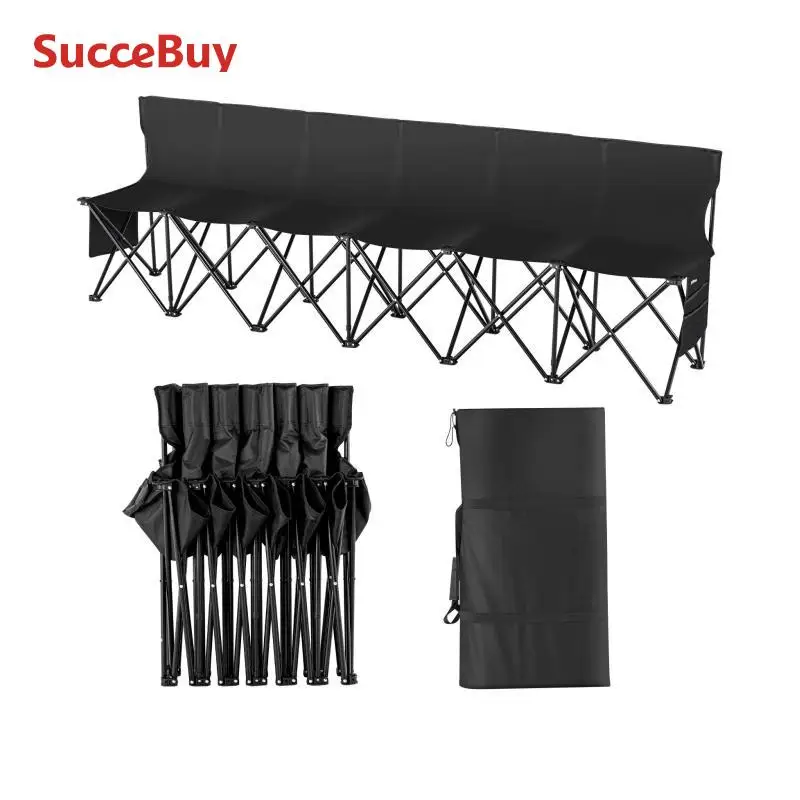 SucceBuy 8 Seat Foldable Sideline Bench Outdoor Camping Bench Chair with Bag & Backrest Team Sport Sideline Bench - 1