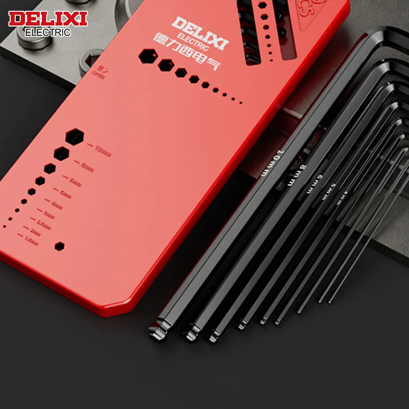 DELIXI ELECTRIC Allen Key Set，Allen Hex WrenchScrewdriverBox-packed Set，SleevUniversal Torque Long Metric,for VehicleMaintenance 5
