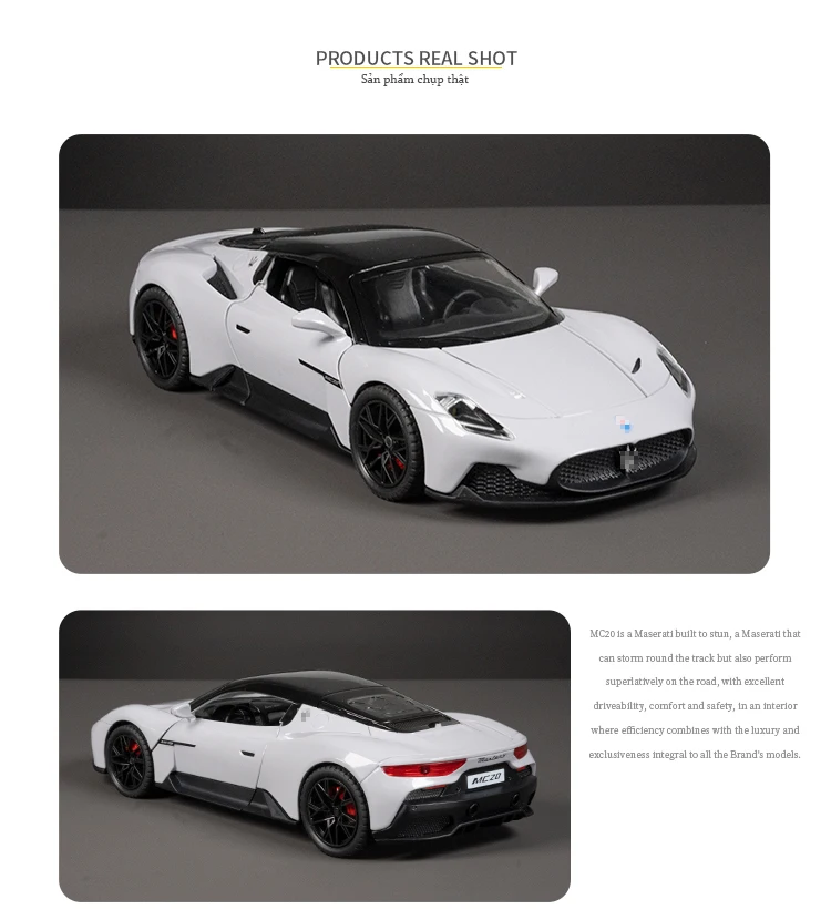 1:24 Maserati MC20 Supercar Alloy Car Model Sound Light Diecast