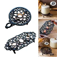 Vintage Cast Iron Tea Lite Food Dish Serving Warmer w/ Handles Round/Square 1