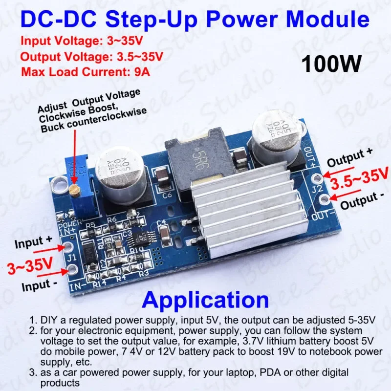 100W DC-DC Boost Step Up Converter 3-24V to 5V-35V 12V 24V