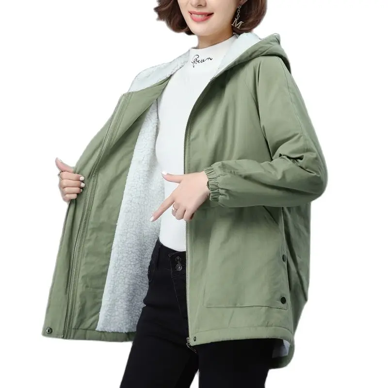 

Women Parkas 2022 Female Winter Add Velvet Thickening Coat Femme Loose Jacket Hooded Overcoat 4XLA506