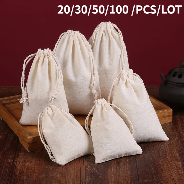 20/30/50/100 Pcs Cotton Drawstring Storage Bag for Gift Package Christmas Party Wedding Craft Packing Customizable LOGO