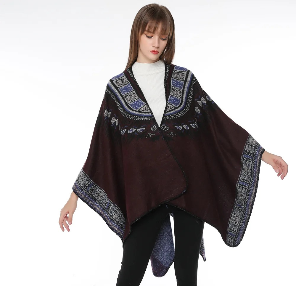 

Spring Autumn Tourism Photography Cashmere Totem Print Shawl National Style Women Poncho Lady Capes Coffee Cloaks