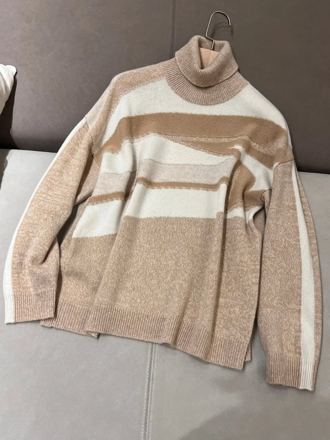 

L/P Italian brand luxury Women New Cashmere Sweater Cozy Turtleneck Color Clashing High Quality Knitted Sweater Pullover Women