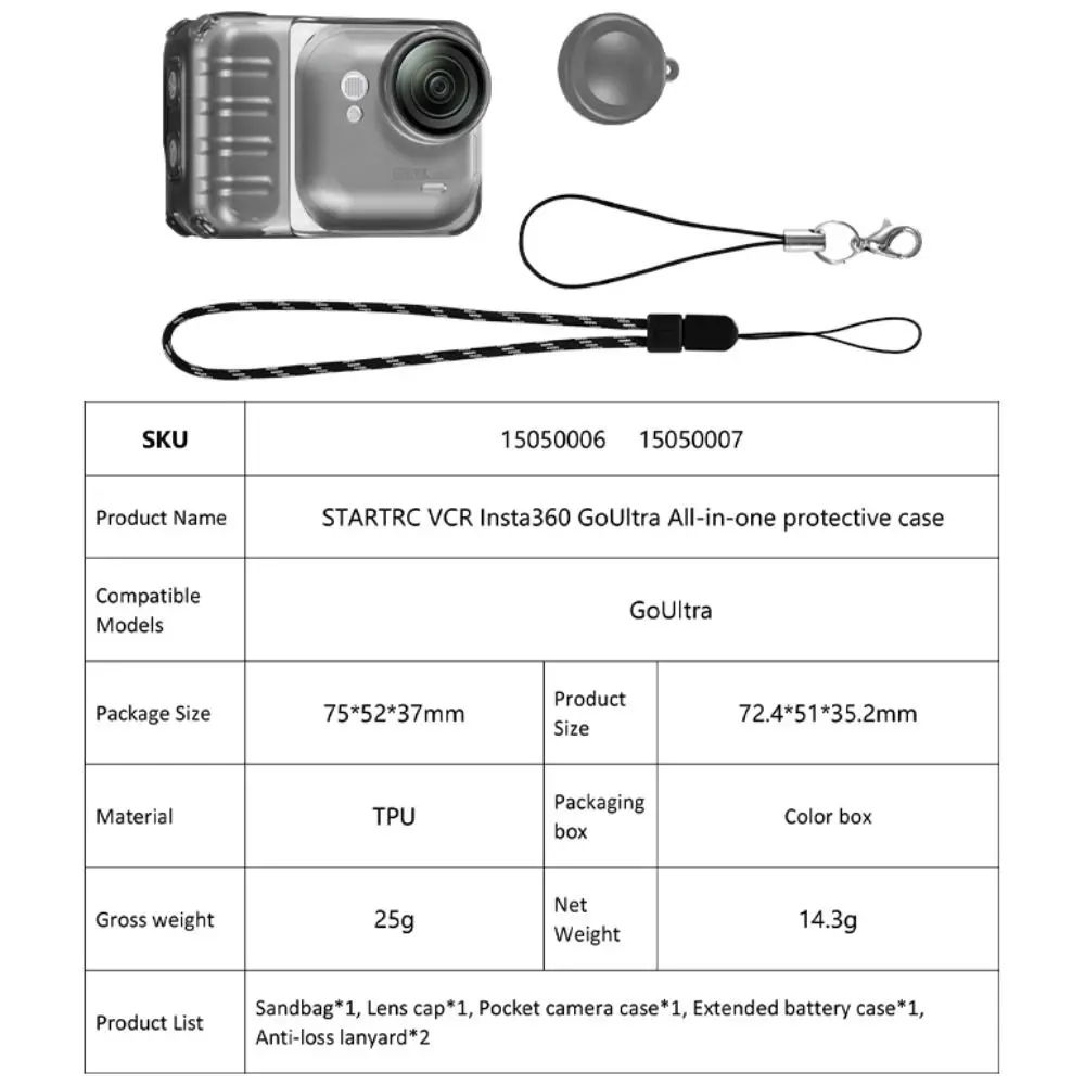 TPU Clear Protective Case Transparent Scratch-proof Body Cover Full Coverage With Anti-lost Rope Lens Cap for Insta360 Go Ultra