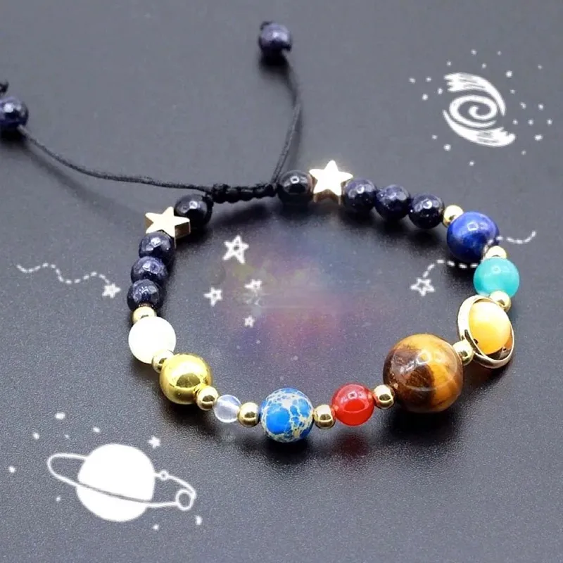 New Exquisite Cosmic Galaxy Solar System Bracelet Female Transfer Beads Nine Planets Natural Hand-woven Student Bead Gift