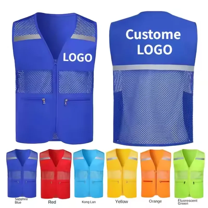 Safety Vest for Men Breathable Mesh Work Vest with Pockets and Zipper Construction Volunteer Safety Workwear