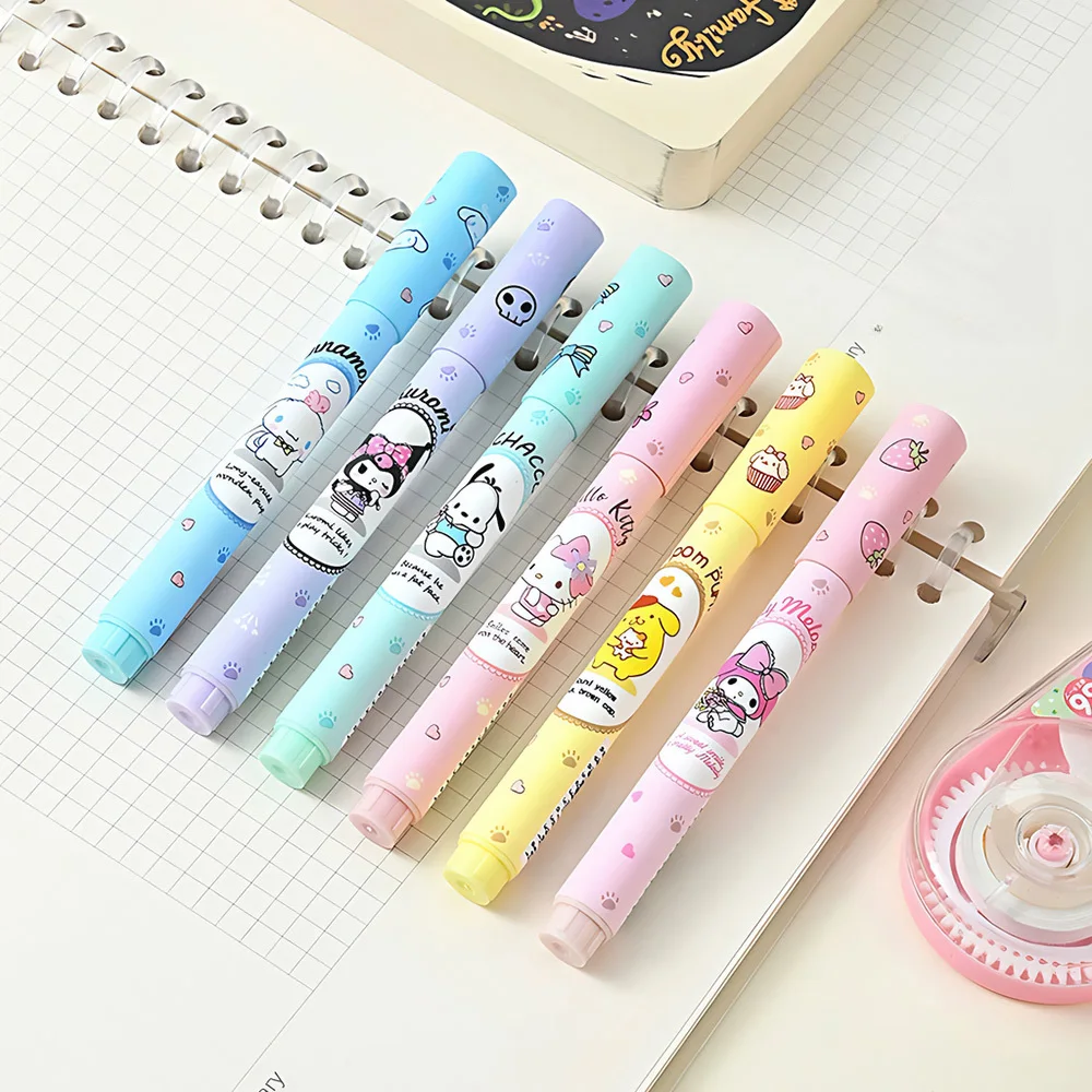 6Pcs/Set Kawaii Highlighter Set Pastel Colors Fluorescent Marker Pen Cute Soft Tip Highlighters for Student School Office Supply
