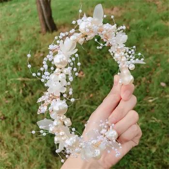 Accessorio da sposa sposa corona capelli gioielli in cristallo diadema con perle fiori corona da sposa perla floreale fascia da sposa