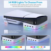 IPEGA Horizontal Stand with RGB LED Light for PS5 Slim Console,Stand Holder Accessories with 14 Light Modes and 4-Port USB Ports - Image 2