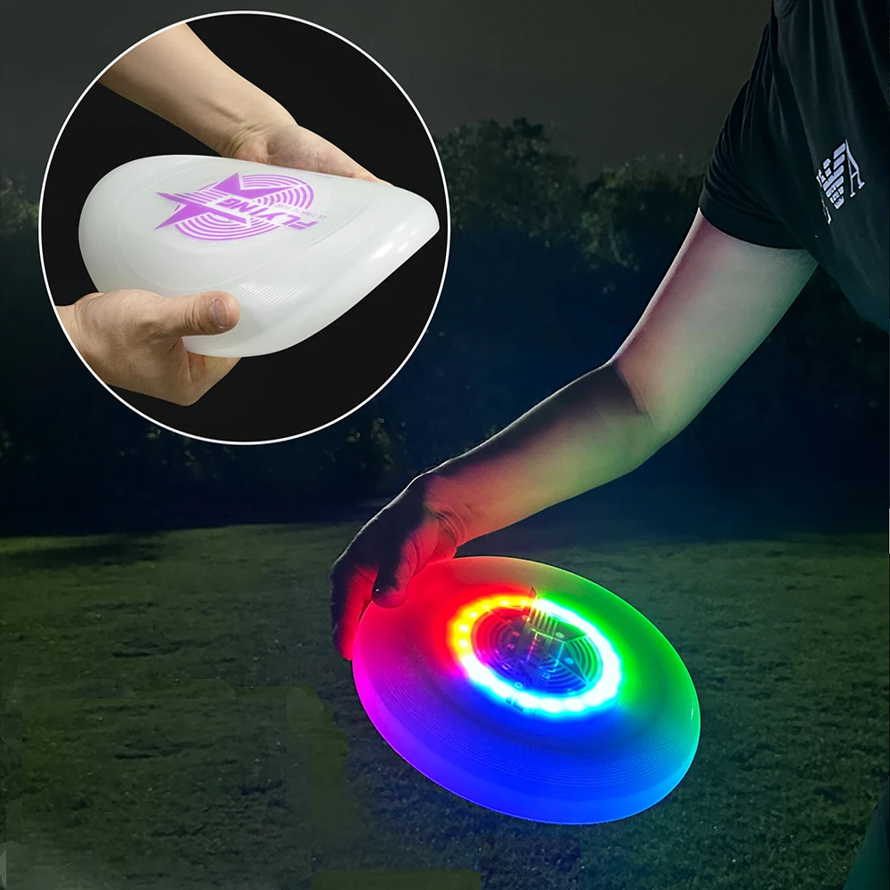Unisex Rechargeable LED Flying Disc 7 Lighting Modes Outdoor Sports Frisbeed with Type-C Interface Electronic Flying Toy