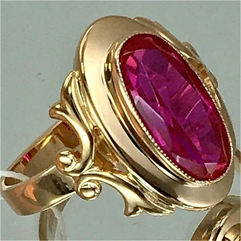 Vintage Gorgeous Inlaid Oval Synthetic Ruby Golden Plated Ring for Women Elegant Temperament Banquet Festival Jewelry Accessory 1