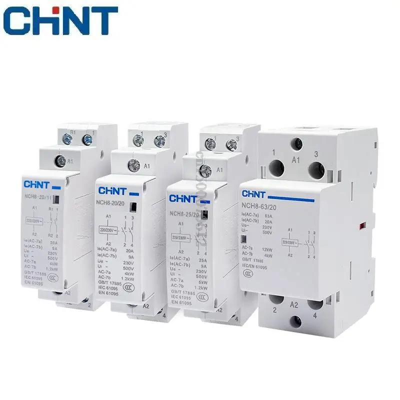 Original CHINT NCH8 Modular Mini AC household Contactor 220V 230V 400V AC 20A 25A 40A 63A 1NO 1NC 2NO 2NC 4NO 2 Four phase