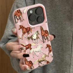 Elegant Horse Design Shockproof Folding Textured Phone Case - iPhone 15 Plus (Pink - YYDSE2923)