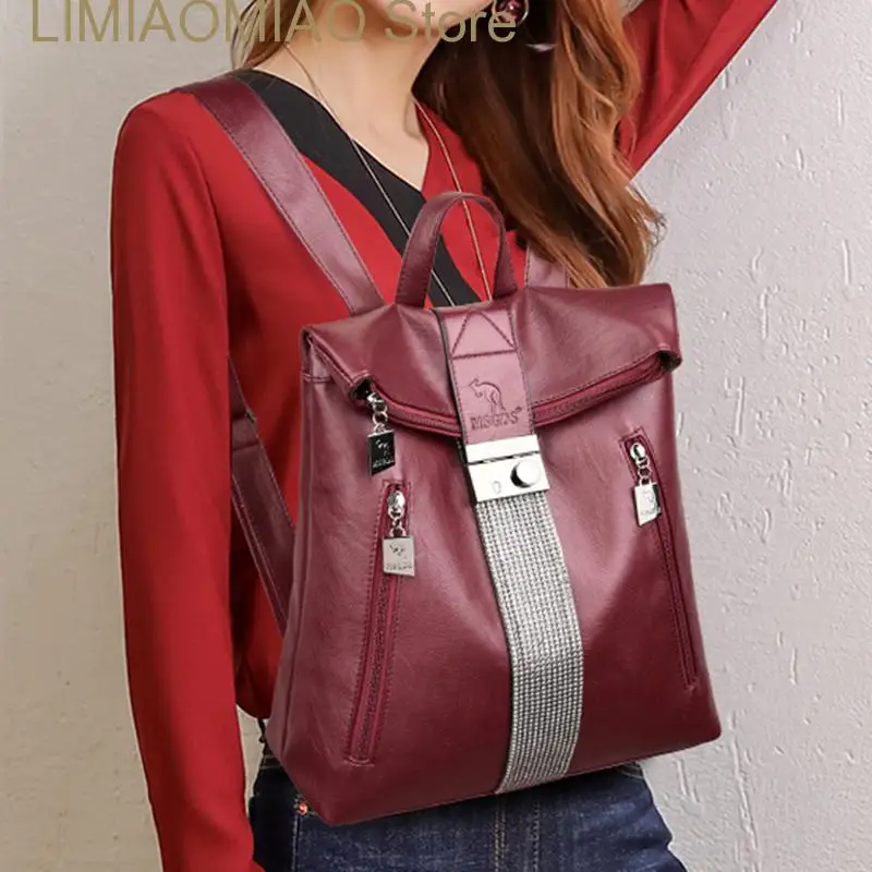 New Leather Backpack Multifunction Women Vintage Shoulder Bag Ladies Rucksack Large Travel Bag Anti-theft School Bag for Girls