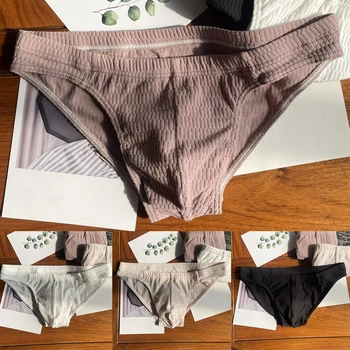 Slip sexy da uomo Slip in cotone traspirante Biancheria intima a vita bassa Custodia Mutande Tinta unita Biancheria intima semplice e confortevole