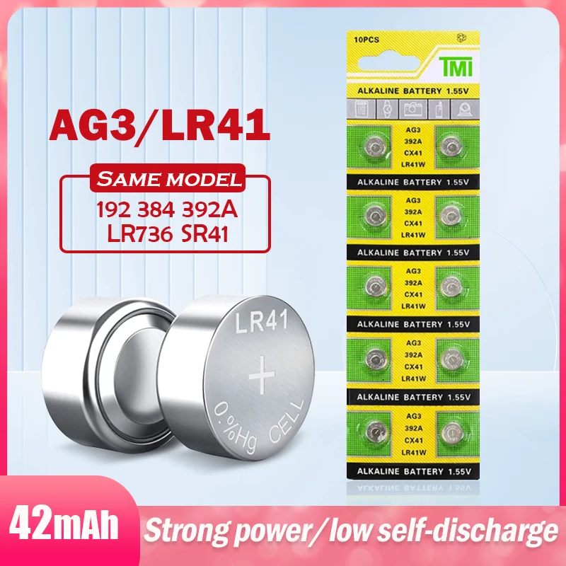10 piles alcalines AG3, piles alcalines LR41 L736F, AG3, L736 F