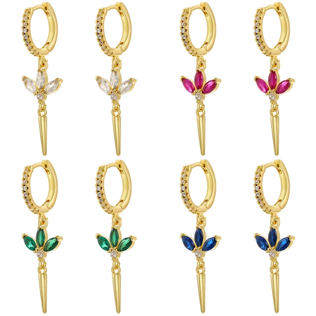 ZHUKOU gold color Flower drop earrings Korean temperament Long dangle Earrings for women small hoop earrings wholesale VE891 1