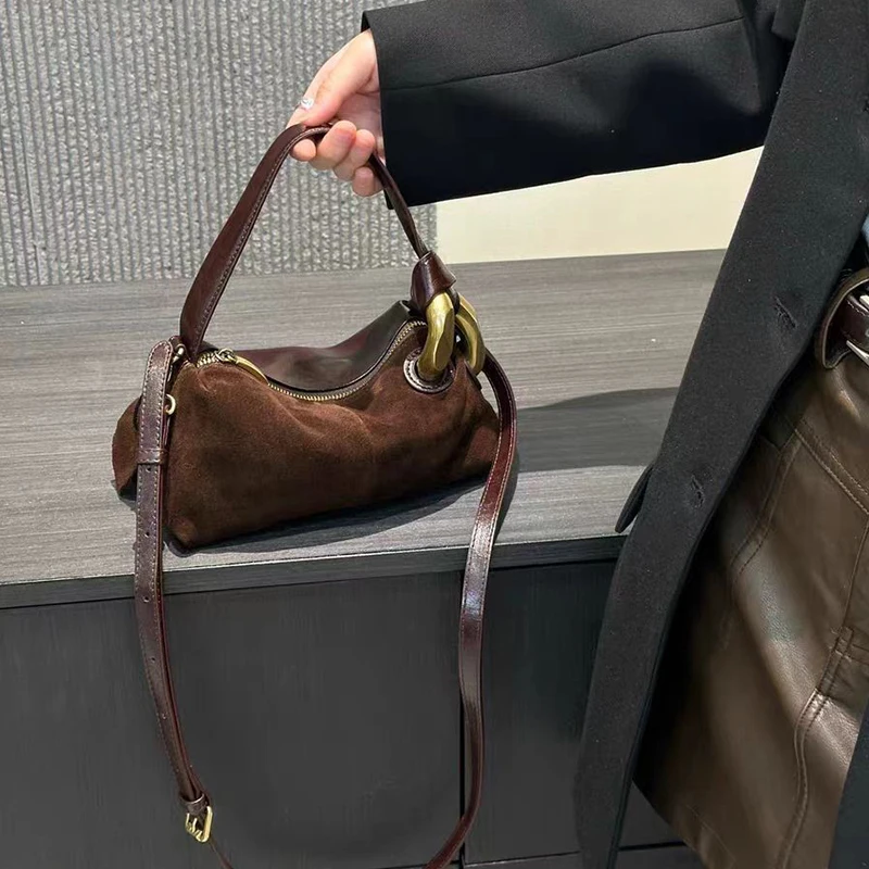 Simple Autumn Winter Colletion Grey Brown Roomy Big Boston Tote Soft Matte Suede Leather Women's Handbag Shoulder Bag