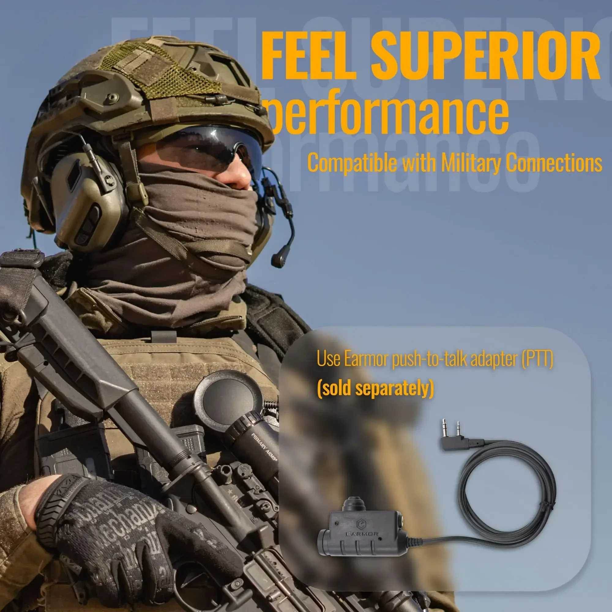 EARMOR M32SE Tactical Headset & M52 PTT Adapter Set Suitable for Baofeng Radio Communication Shooting Noise Clearance tactical headset