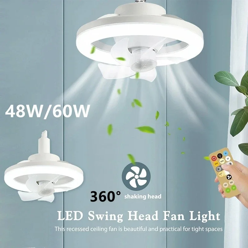 360&deg; Rotation Ceiling Fan with LED Light ＆ Remote Control E27 Cooling Electric Fan Lamp 3 Speed Chandelier for Room Decor