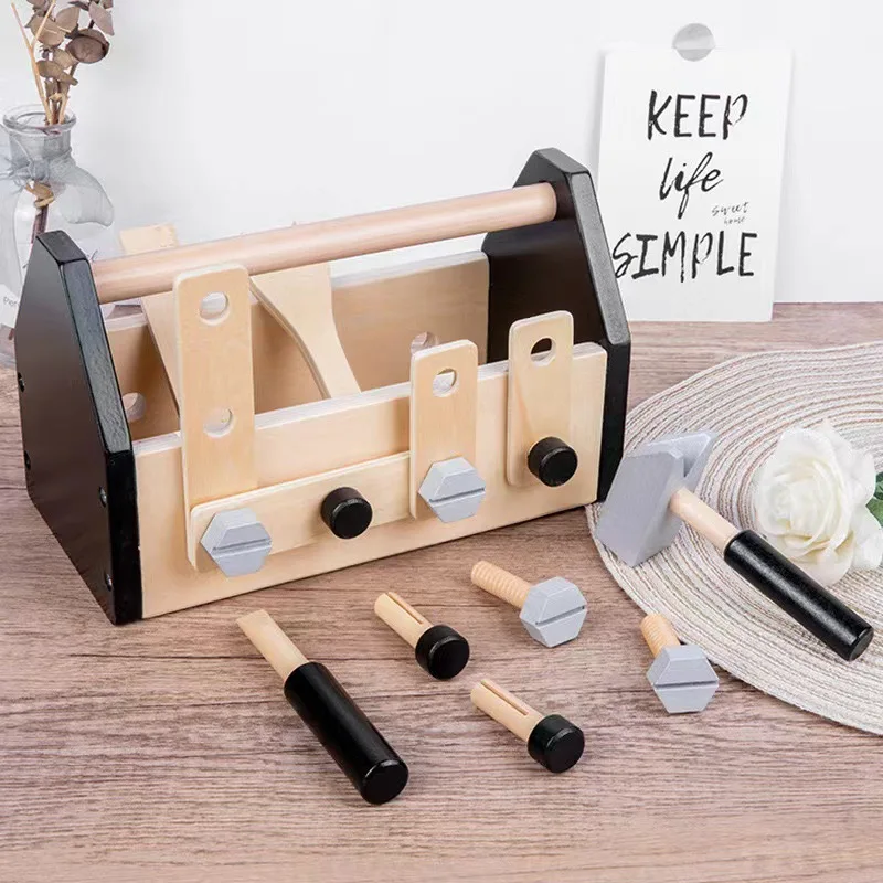 Creative Kids Tool Box Toy Wooden Pretend Game Puzzle Disassembly Set Simulation Multifunctional Repair Carpenter Tool Boy Gifts