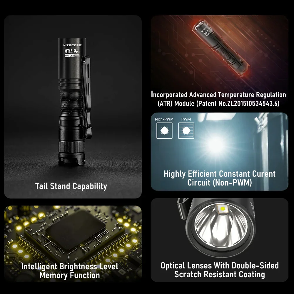 NITECORE MT1A Pro Flashlight UHi 25 LED 800 Lumens flashlamp USB-C torch Rechargeable Compact LED With 14500 Battery