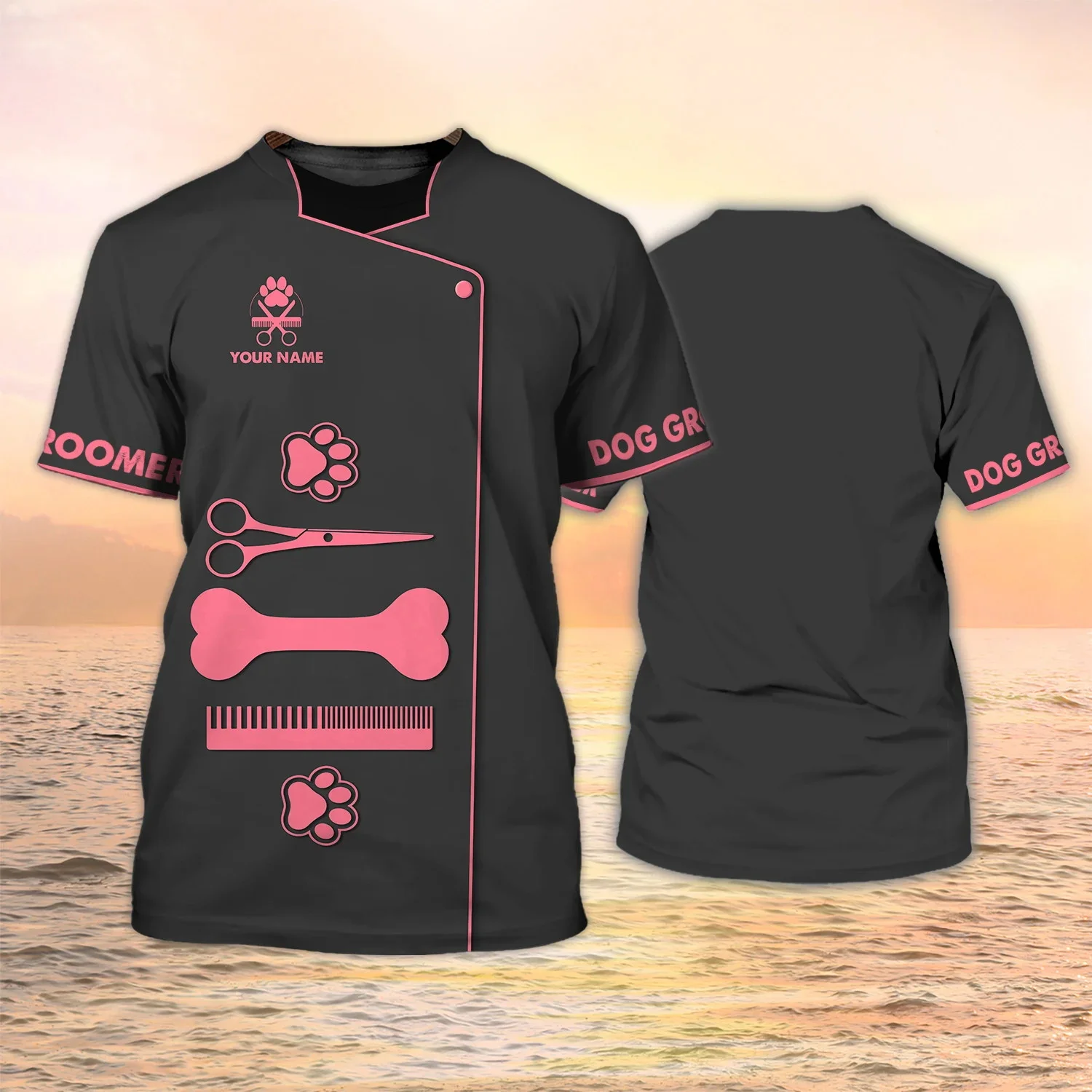 Neueste Sommer Mode männer T-shirt Hund Groomer Personalisierte Name 3D Gedruckt t-shirt Unisex Casual Tops Pet Groomer Uniform DW149 – Detail 13