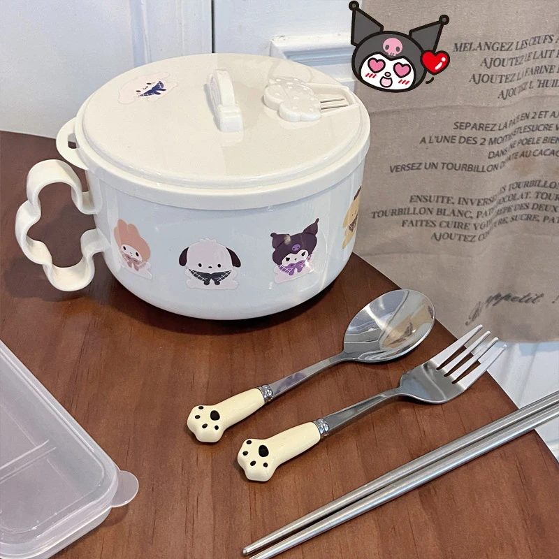 

Sanrio мультфильм Kuromi 304 Ланч-бокс из нержавеющей стали Kawaii My Melody Cinnamoroll Pom Purin DIY Наклейка миска для лапши