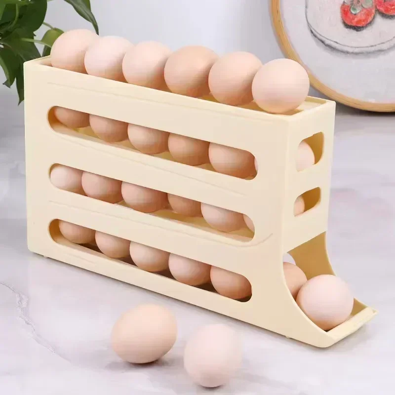 Egg Storage Box 4 Tier Refrigerator Rolling Organizer Holder Food Container Dispenser