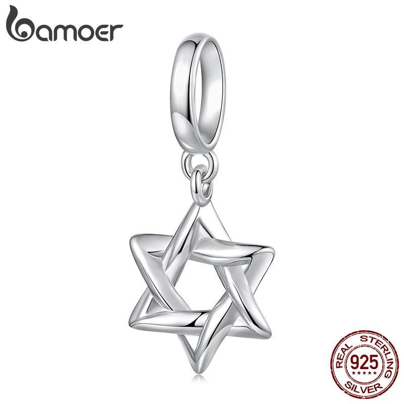 925 Sterling Silver Star of David Charm Beads fit Original Bracelet DIY Jewelry Accessories for BAMOER