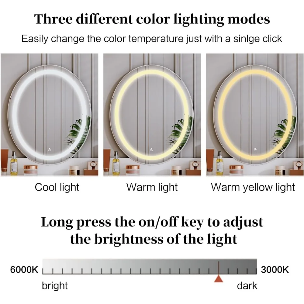 White,Vanity Desk with Mirror and Lights,Small Makeup Vanity with 2 Spacious Drawers,Modern Makeup Table with Adjustable Cabinet
