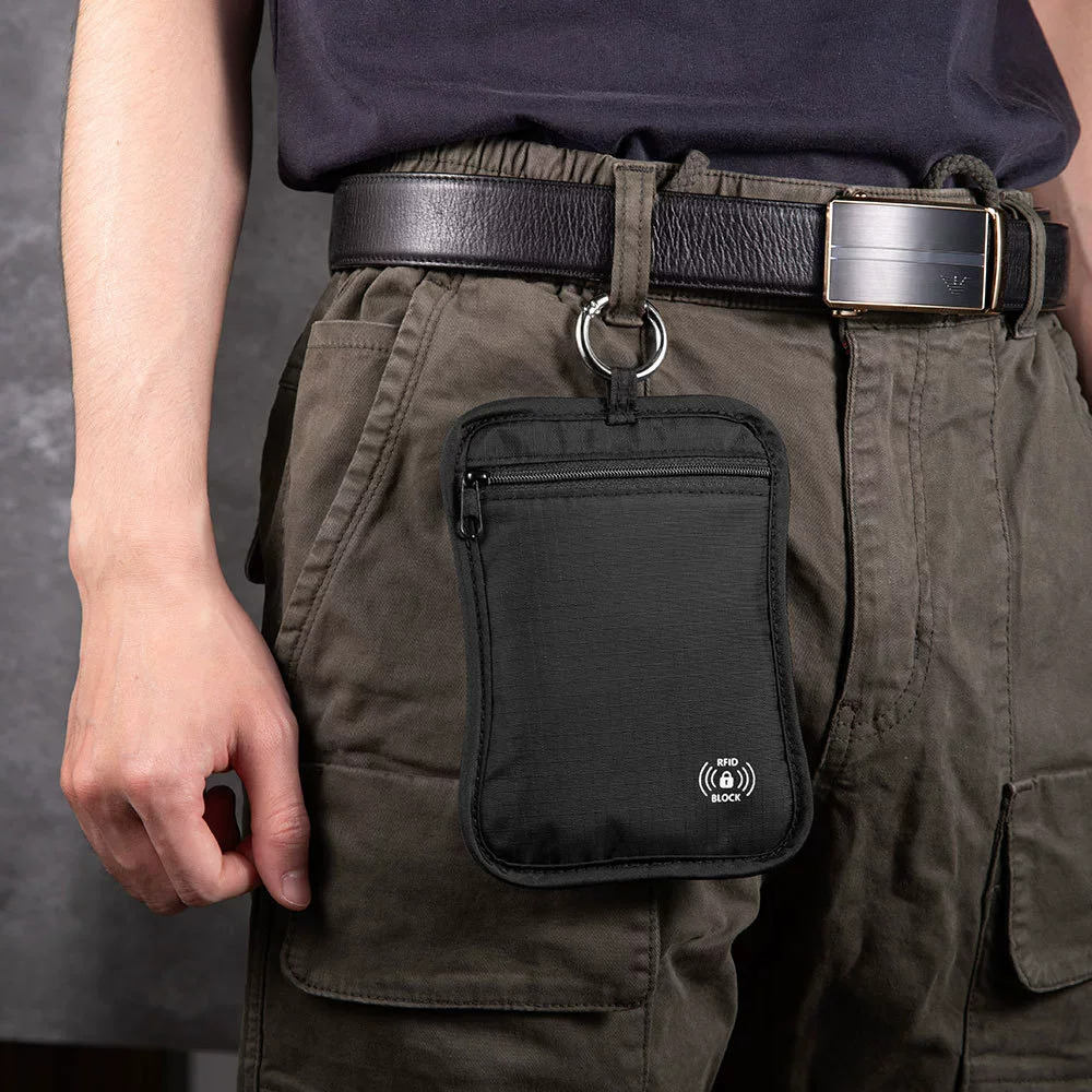 Portafoglio da Viaggio con Blocco RFID, Gancio di Sicurezza, Cerniera, Porta Carte, Portachiavi, Borsa Impermeabile - immagine 5