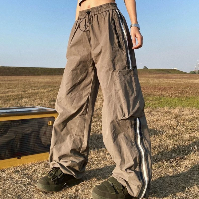 2023 New Women Trousers Hiphop Overalls Loose Wide Leg Track Pants High Waist Slimming Straight Pants Fashion Mopping Trousers