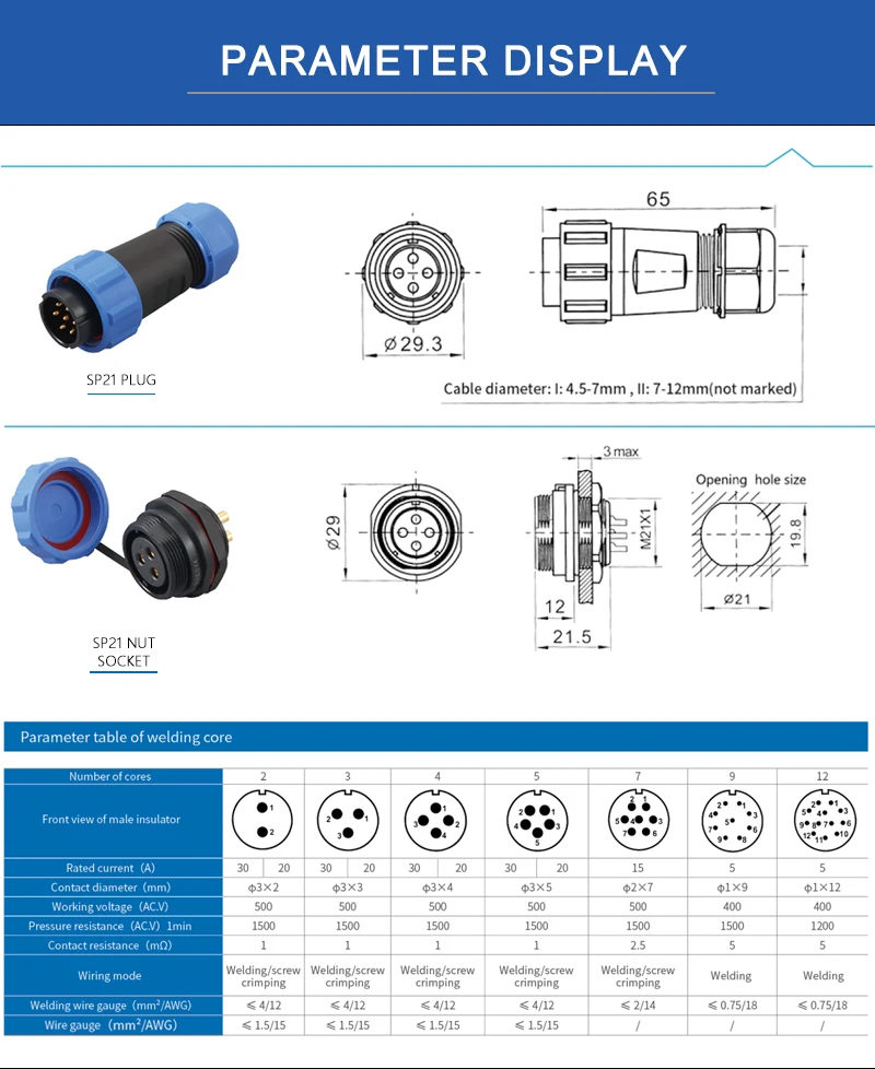 SP21 IP68 Wasserdicht Luftfahrt Stecker Steckdose 2/3/4/5/6/7/9/10/12Pin Männlich Weiblich Zurück Mutter Draht Kabel Stecker Anschlussdose – Detail 10